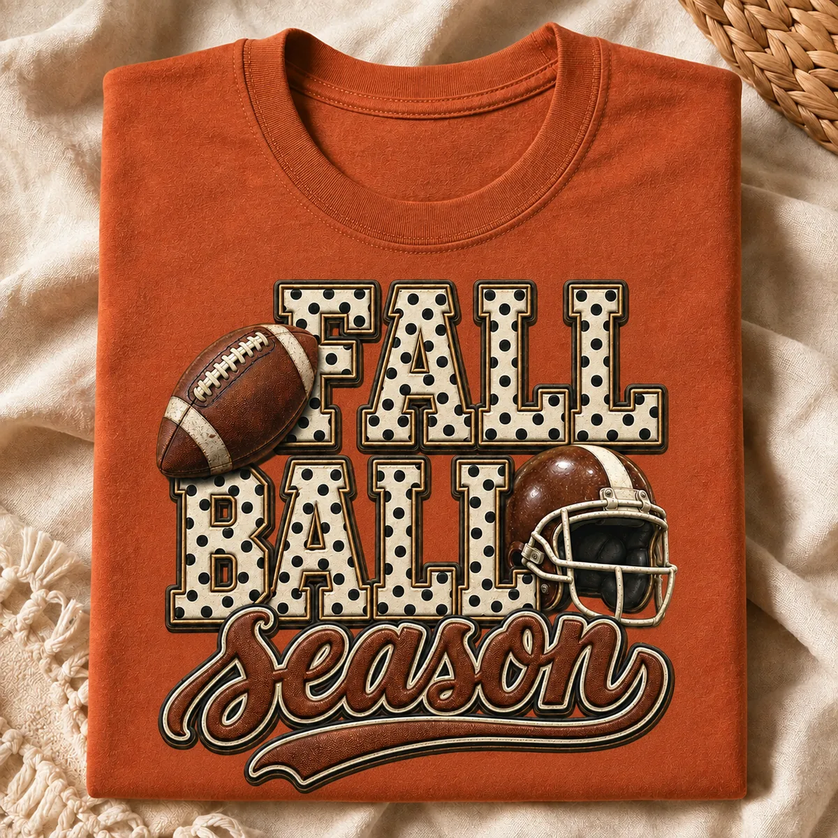 Etsy Featured: Fall Ball Season football PNG single on a cream tee.
