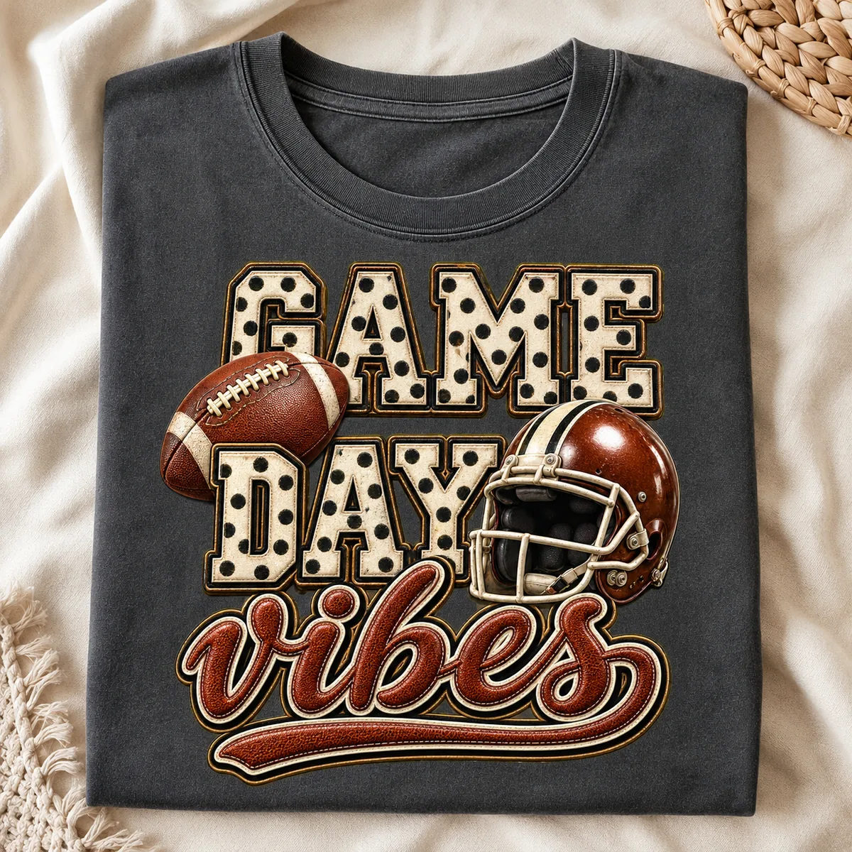 Etsy Featured: Game Day Vibes football PNG single on a cream tee.