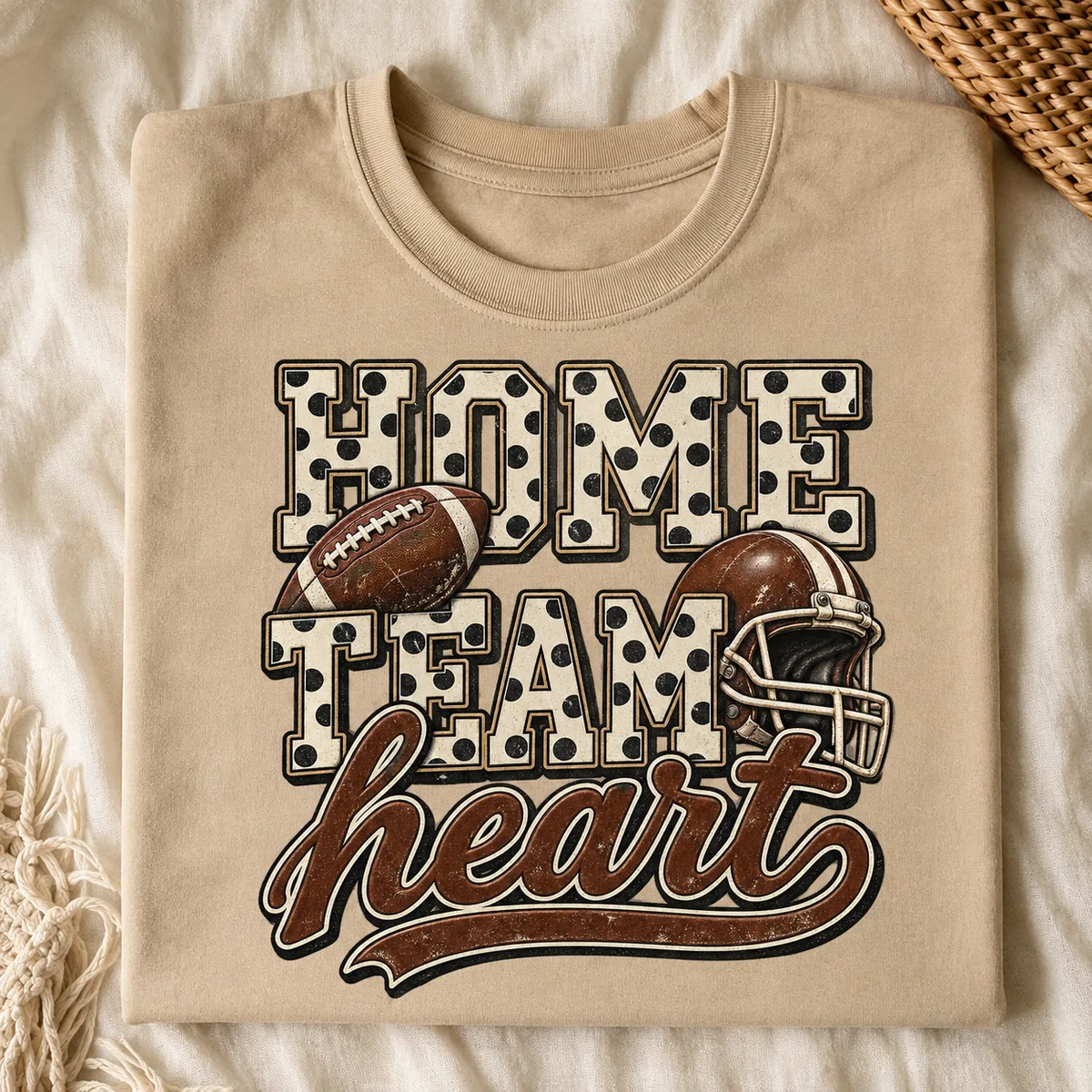 Etsy Featured: Home Team Heart football PNG single on a cream tee.